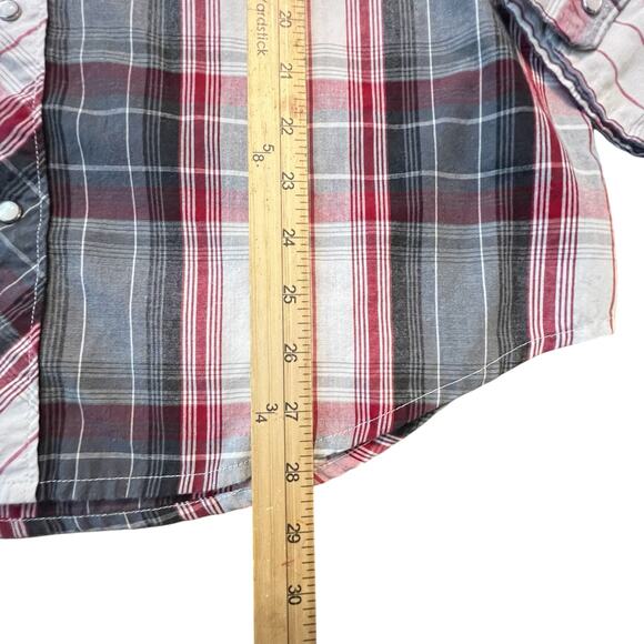 Levi’s Western Snap Shirt Men’s M Plaid Red Gray Long Sleeve Pearl Snap Cowboy - Picture 8 of 8